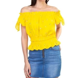 Lemon Print Off Shoulder Shirt
